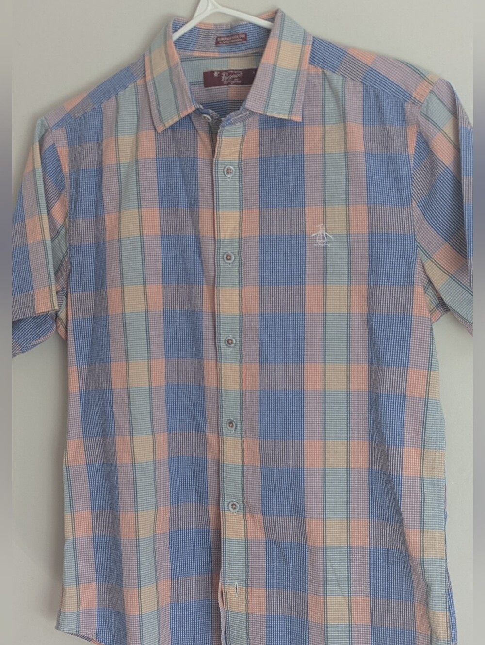 Original Penguin Heritage Slim Fit Plaid Short Sleeve Button Down Shirt Size S